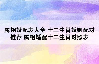 属相婚配表大全 十二生肖婚姻配对推荐 属相婚配十二生肖对照表